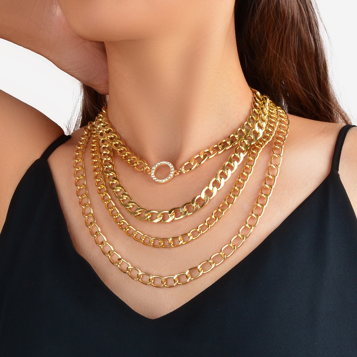 Rhinestone Decor Layered Necklace Chunky Collar Punk Choker-0