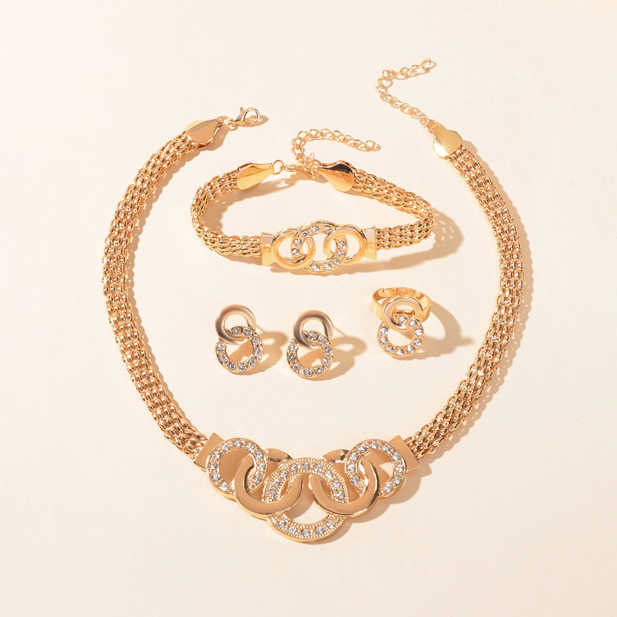 Jewellery set Rhinestone Gold Chain Statement Necklace Bracelet Earrings Ring-1