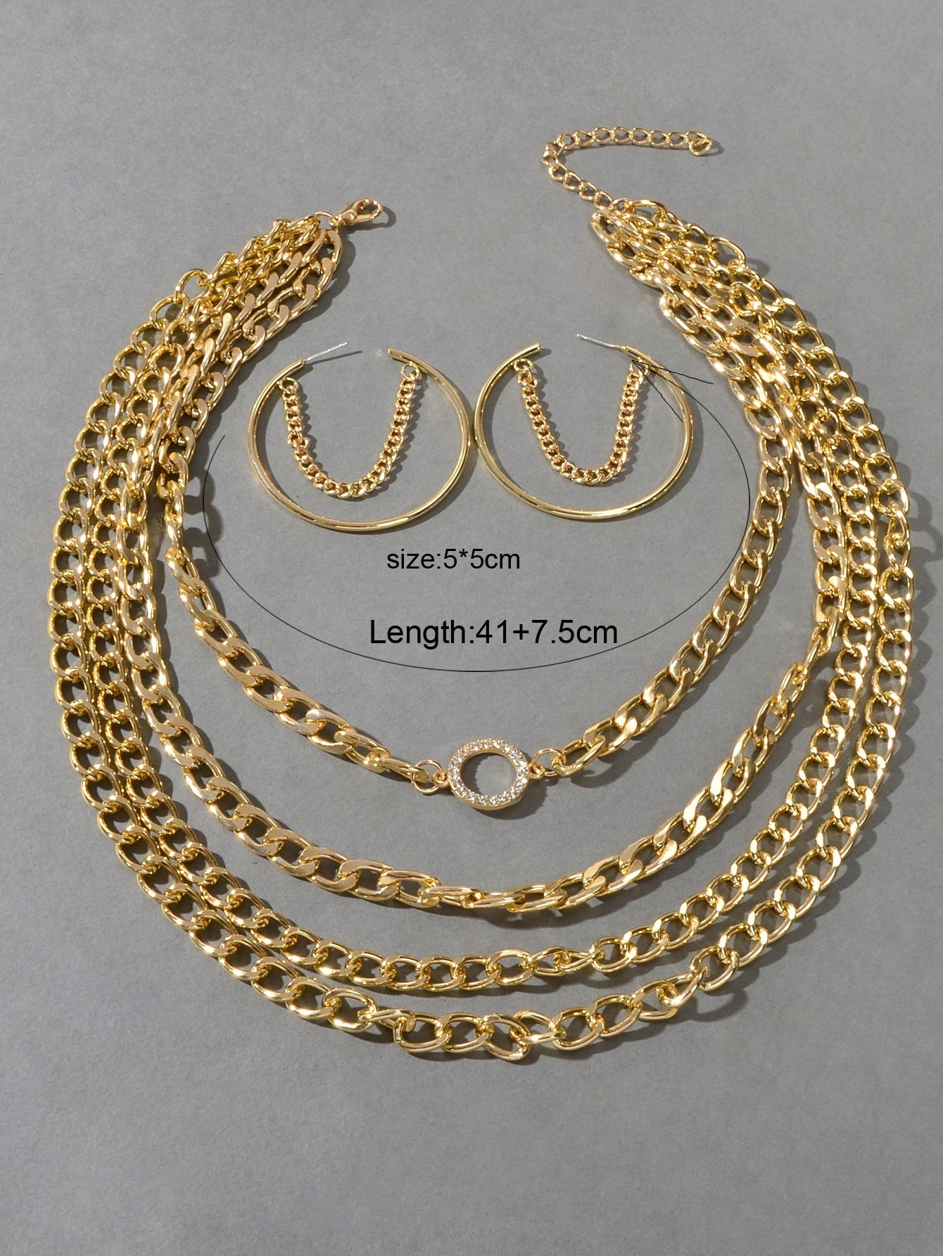 Gold Multi-Layer Chunky Chain Necklace with Tassel Earrings Statement Jewelry Set-1