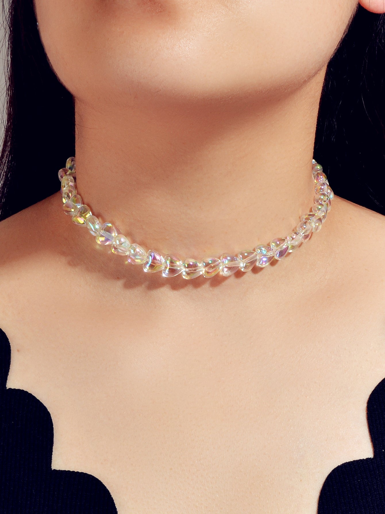 Good Quality Transparent Resin Heart Chain Choker Necklace Women Trendy Jewelry-0