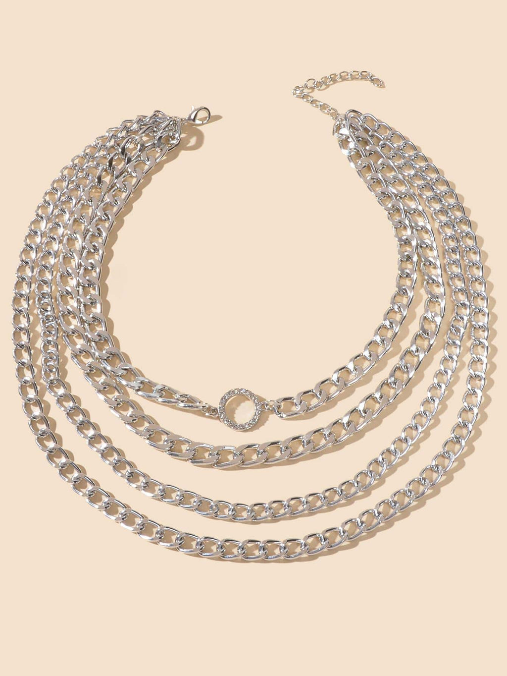 Rhinestone Decor Layered Necklace Chunky Collar Punk Choker-4