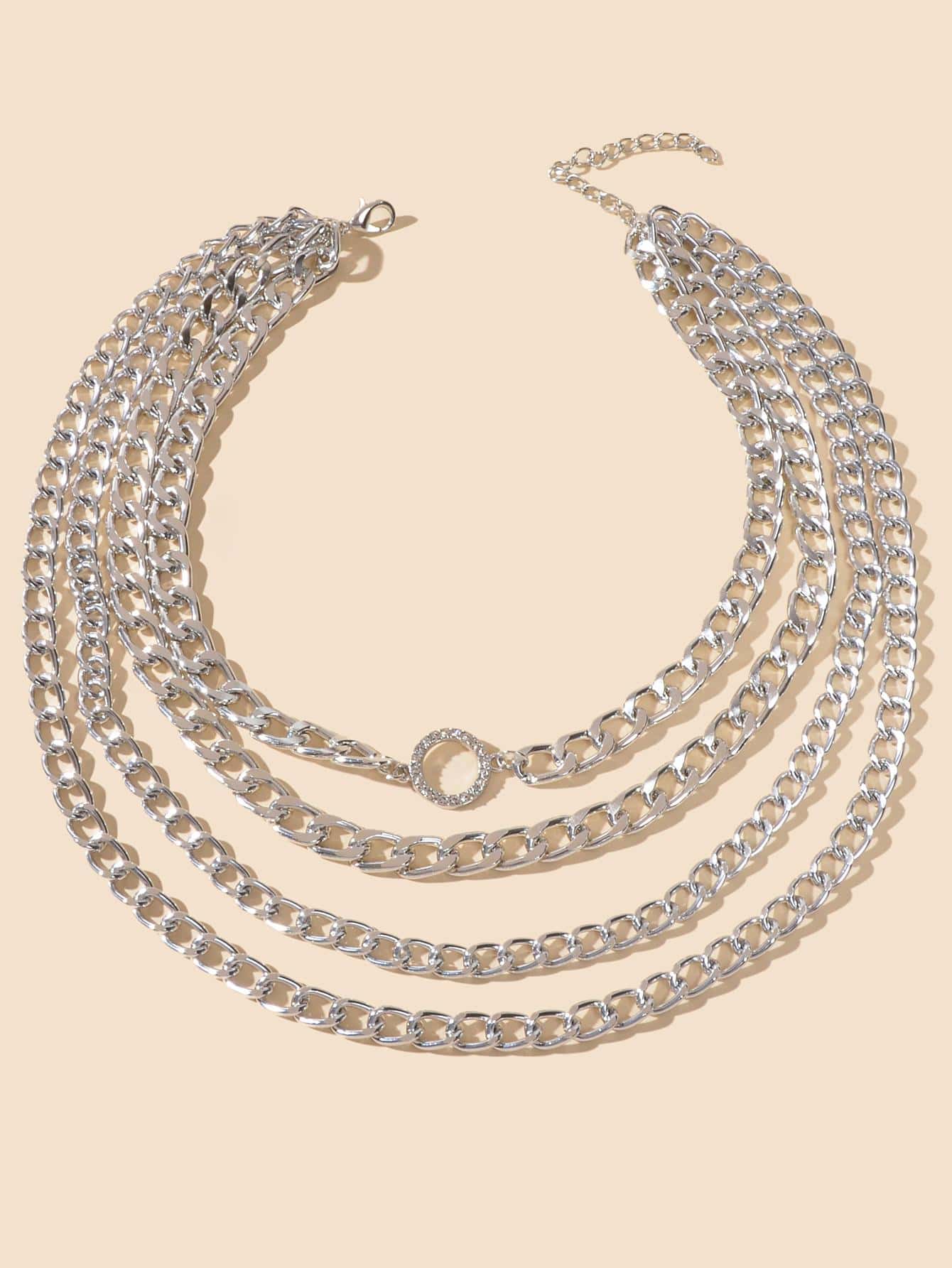 Rhinestone Decor Layered Necklace Chunky Collar Punk Choker-4