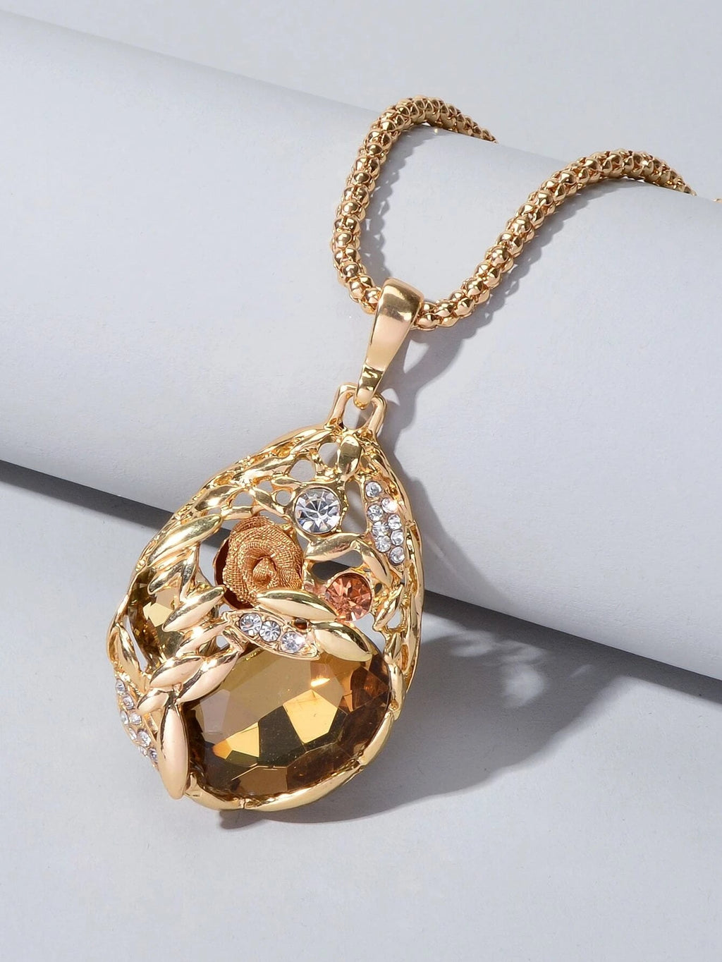 Luxurious Jewellery Rhinestone Champagne Blue Crystal Flower Water Drop Necklace-0