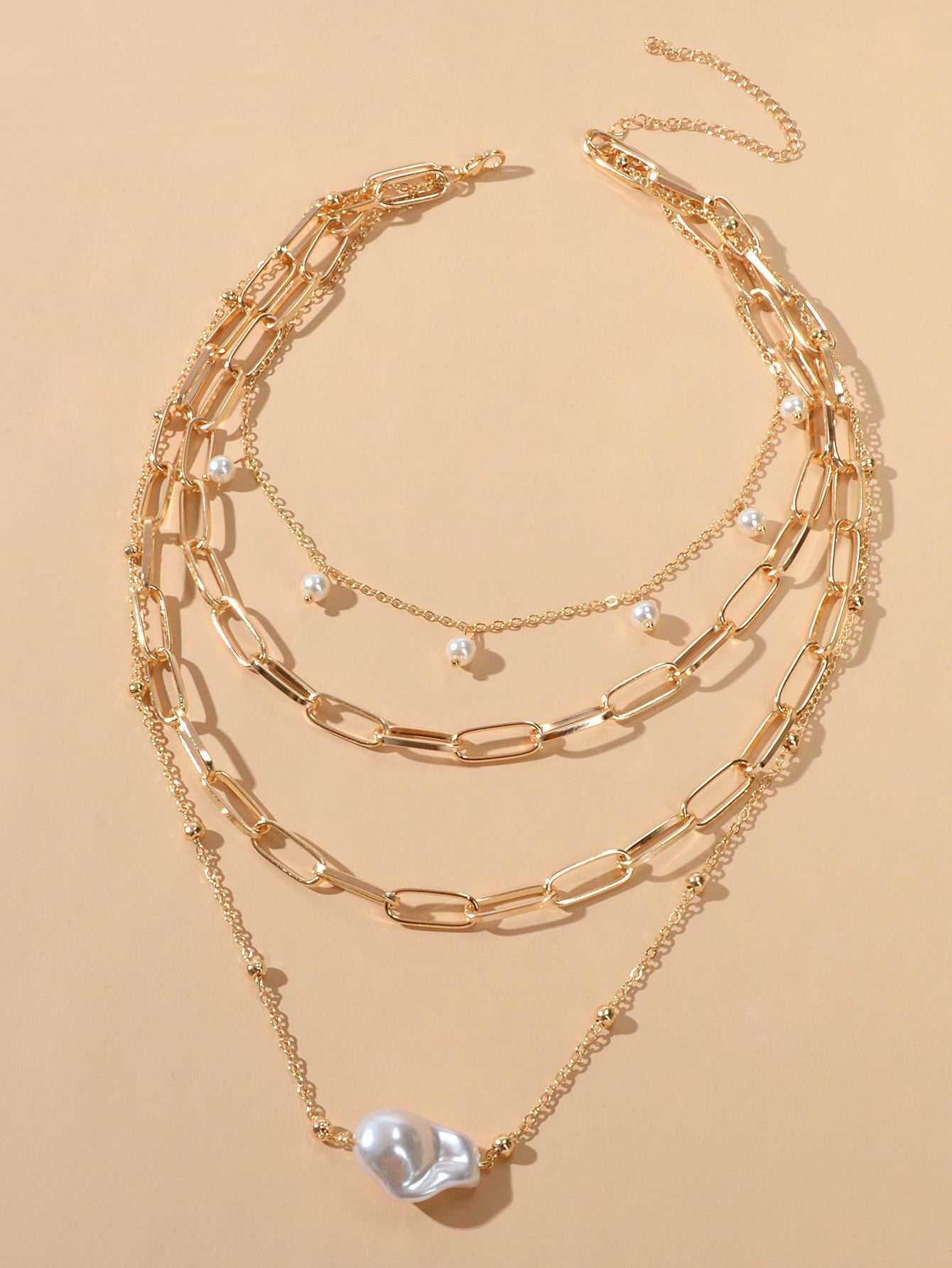 Statement Pearl Charm Multi-layer Gold Chunky Collar Necklace Party Decoration-1