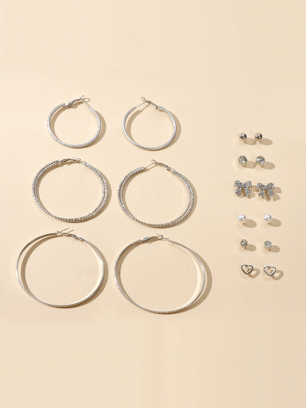 9 pairs Earrings set Rhinstone Ball Pearl Heart Bow Stud Gold Silver Hoop Jewelry-1