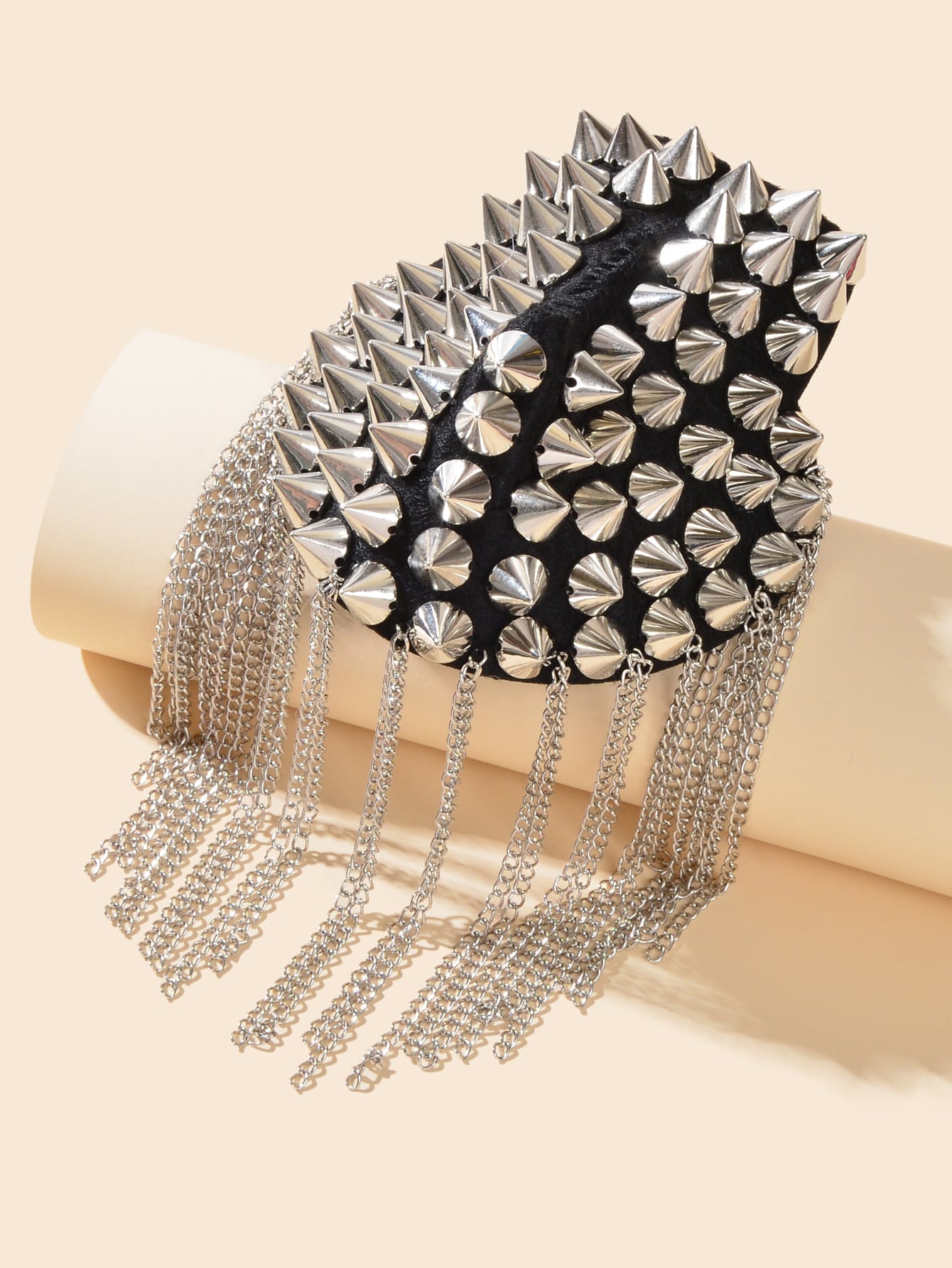 2pcs Fashionable Rivet Fringe Shoulder Epaulet Brooch Edgy Accessories-2