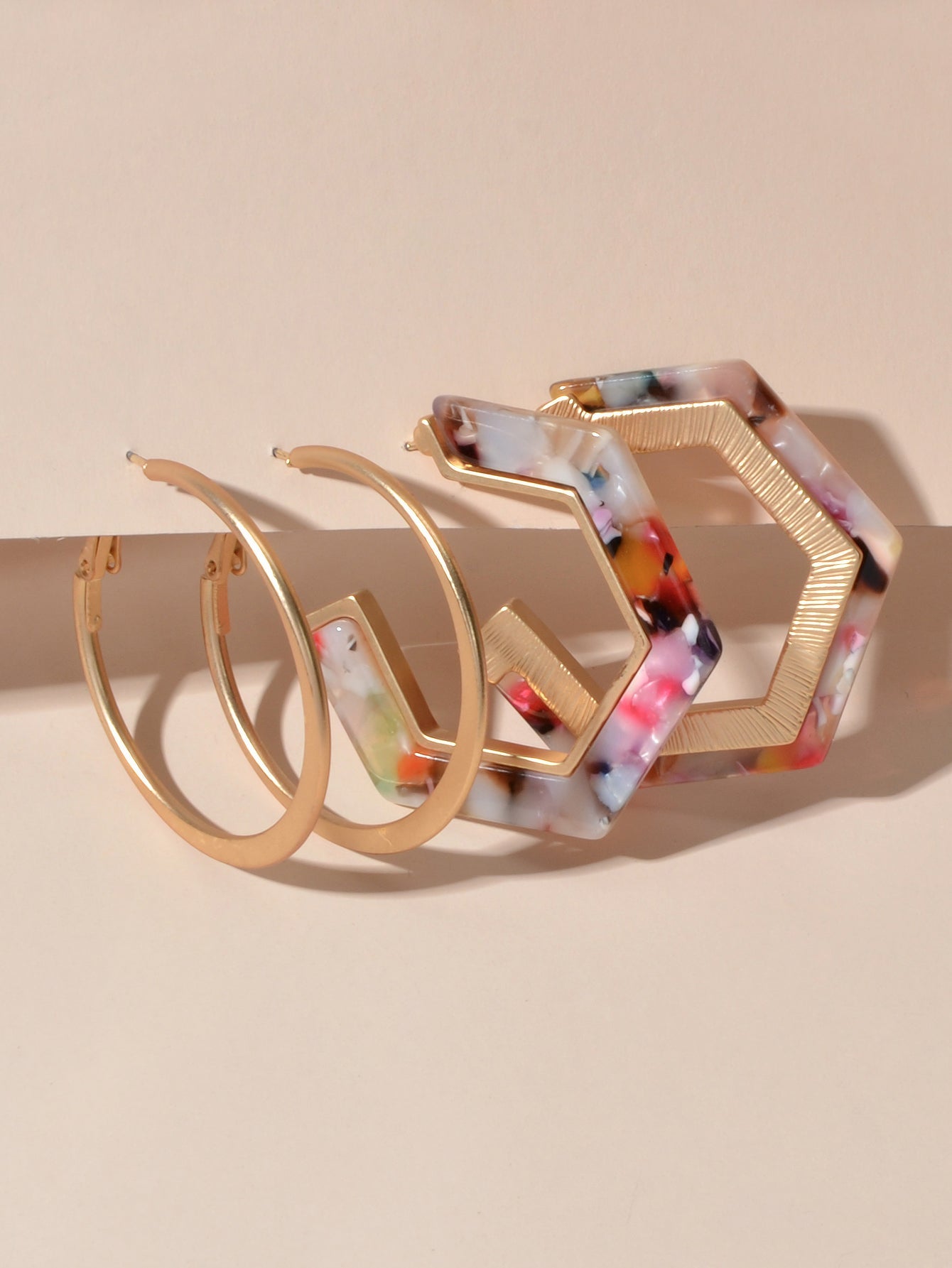 Boho Chic 2 pairs Multicolor Acrylic Square Circle Party Hoop Earrings set Gift-1