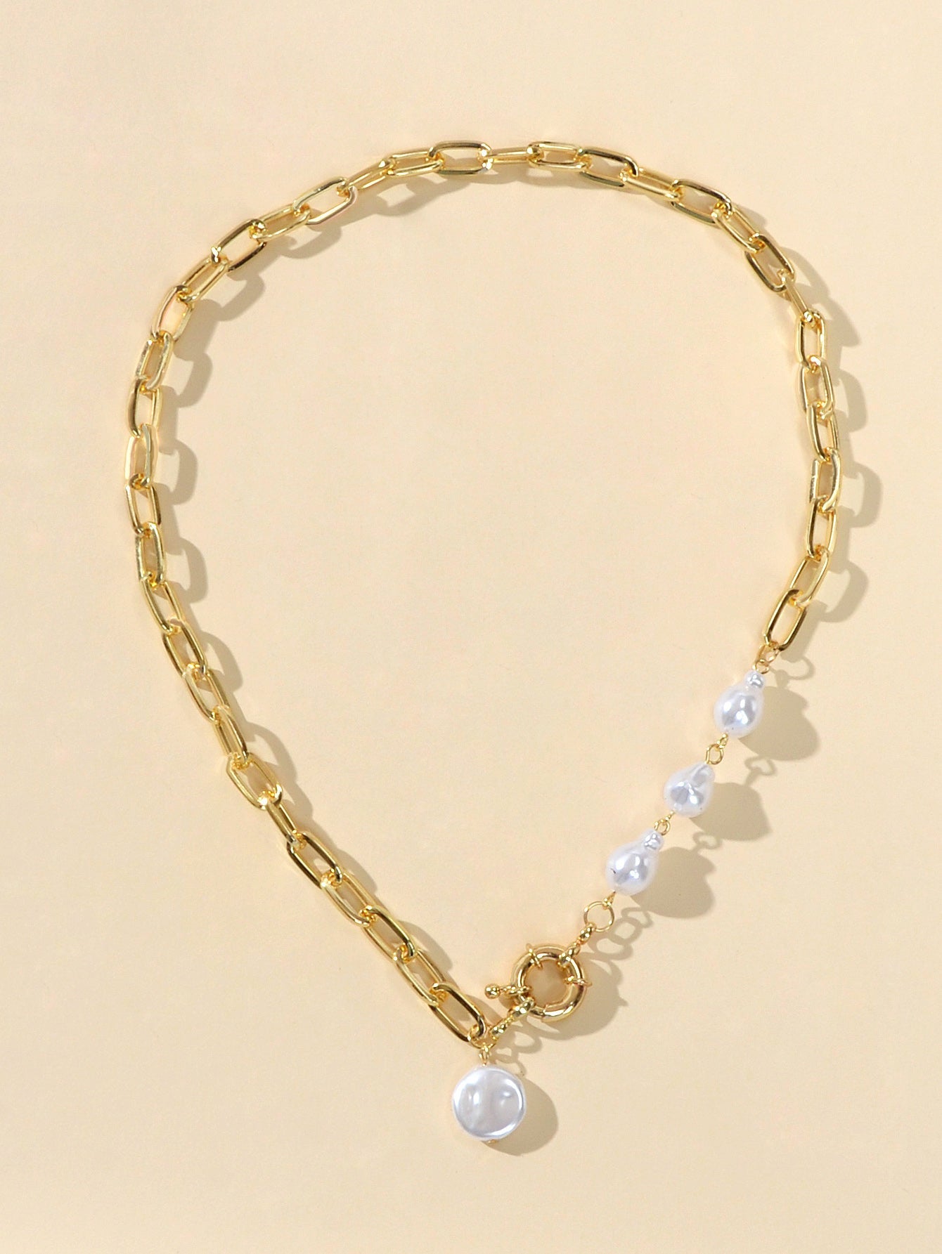 Statement Thick Pearl Decor Gold Chain Collar Necklace Women Party Decoration-1