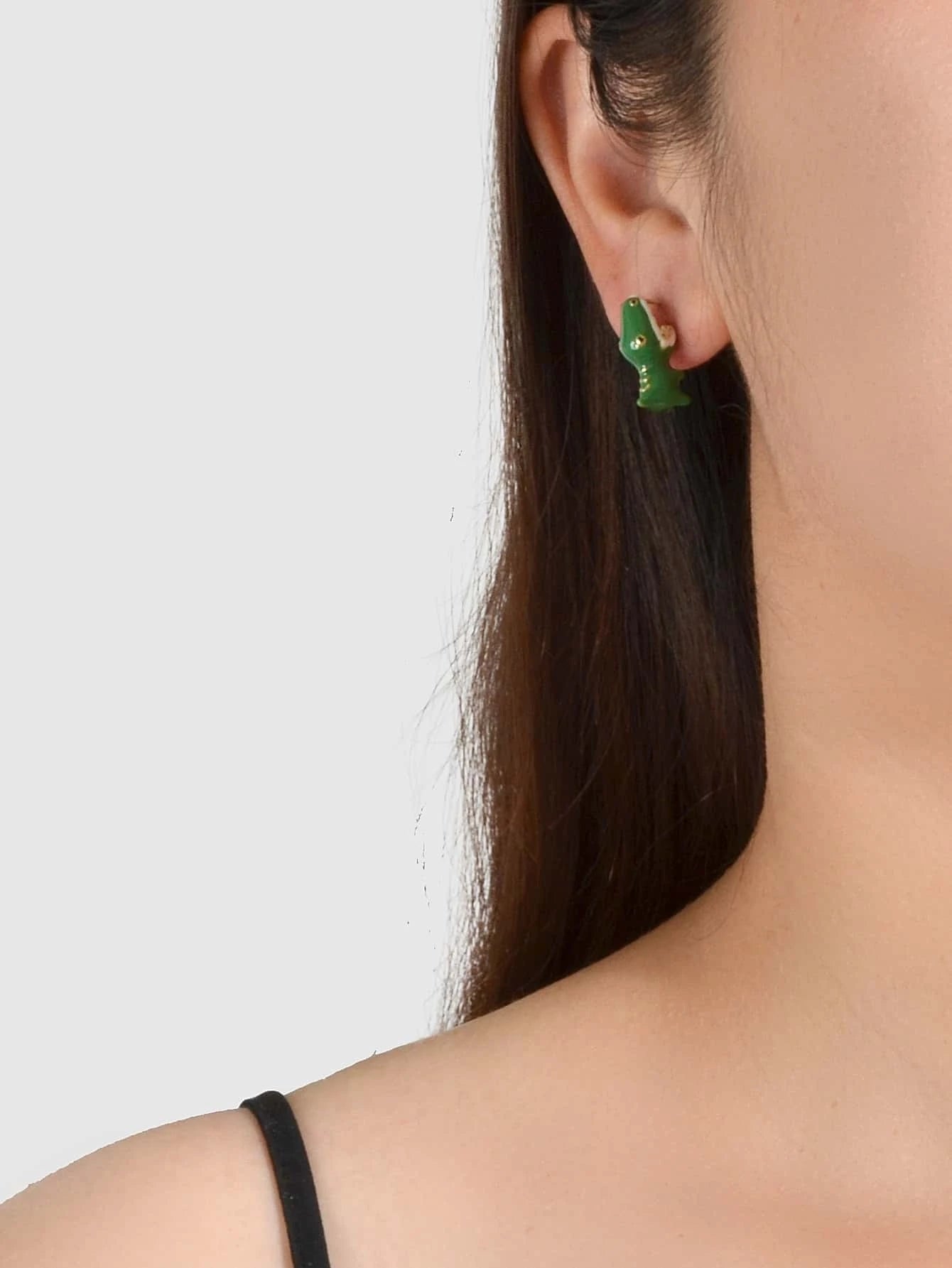 Punk Rock Jewelry Green Enamel Crocodile Head Statement Stud Earrings Teens Gift-1