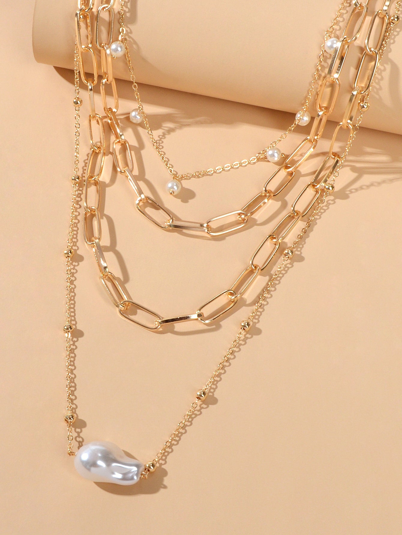 Statement Pearl Charm Multi-layer Gold Chunky Collar Necklace Party Decoration-2
