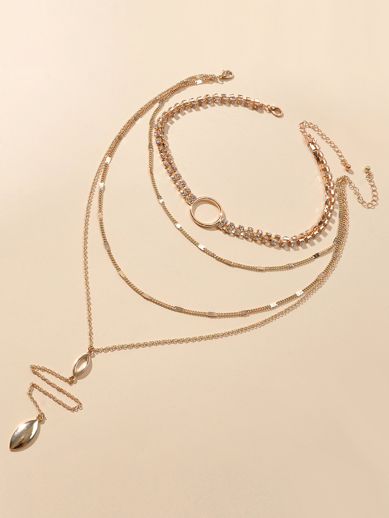 Ladies Jewellery Rhinestone Multi-layer Gold Chain Y Shape Pendant Necklace Gift-2
