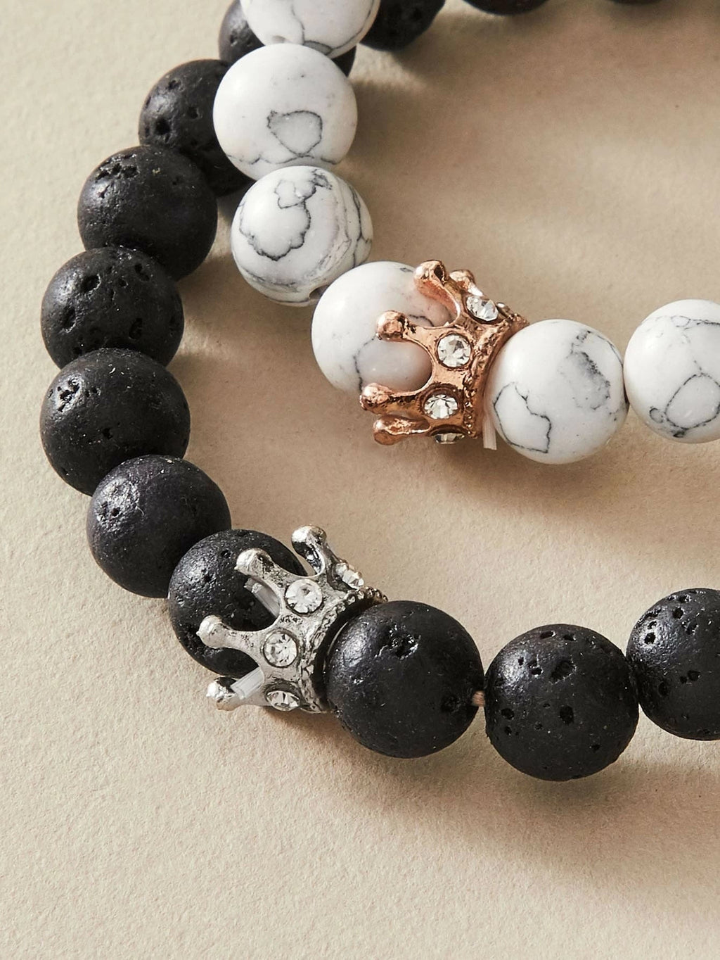 2pcs Crown Marble Lava Stone Beads Boho Ethnic Bracelet set Chunky Jewelry Gift-2