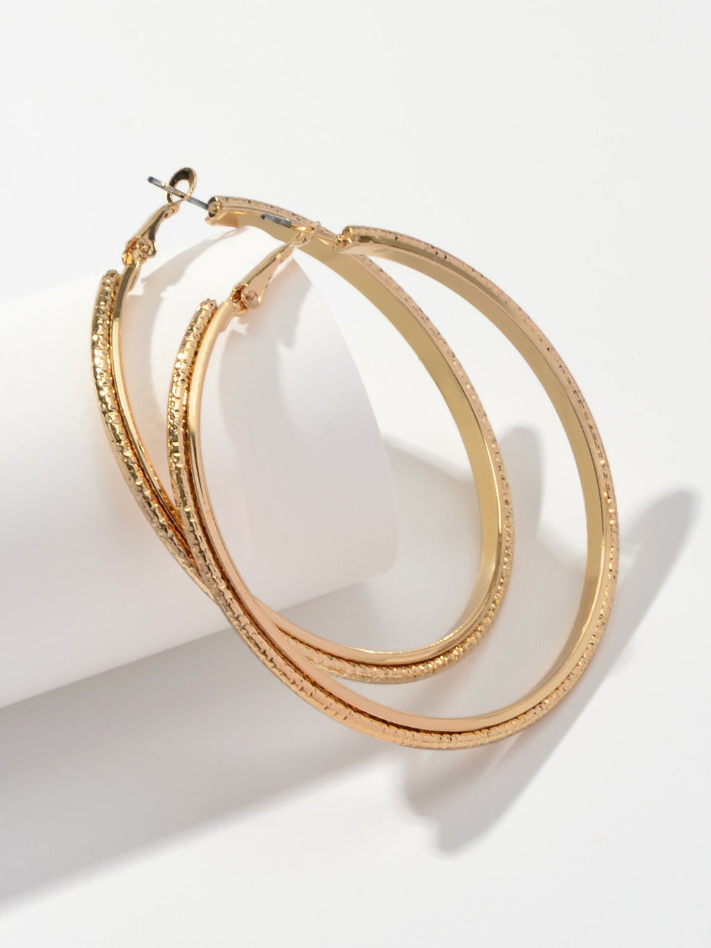 Statement 3pairs Gold Metal Circle Square Big Hoop Dangle Earrings set for Women-2