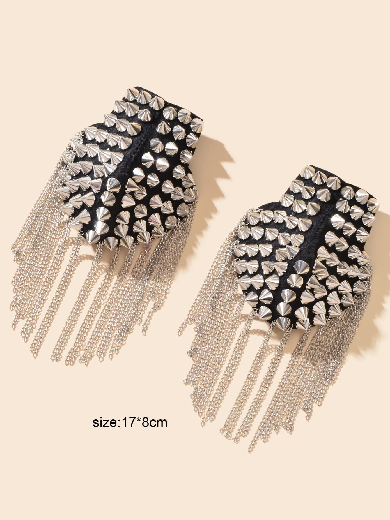2pcs Fashionable Rivet Fringe Shoulder Epaulet Brooch Edgy Accessories-3