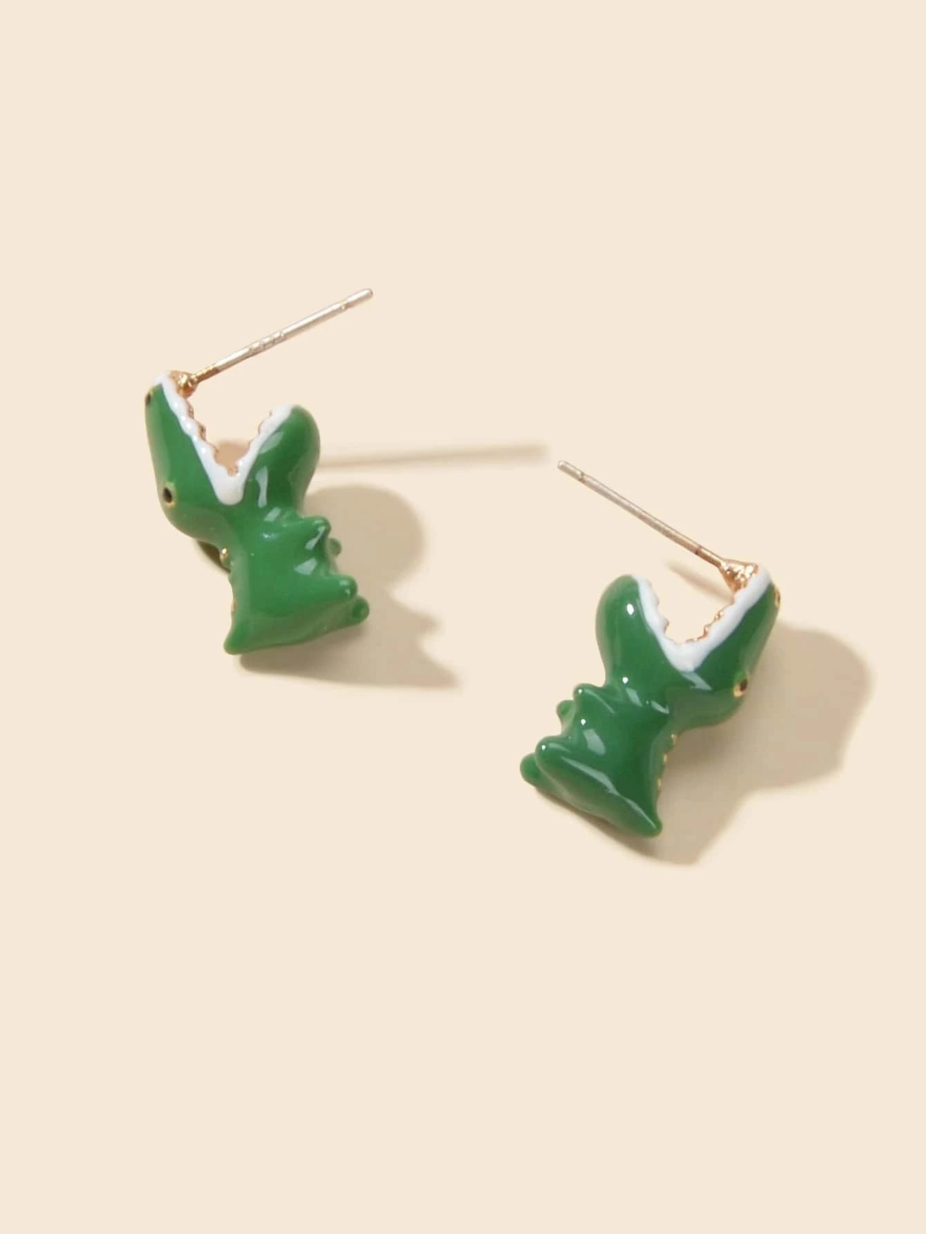 Punk Rock Jewelry Green Enamel Crocodile Head Statement Stud Earrings Teens Gift-2
