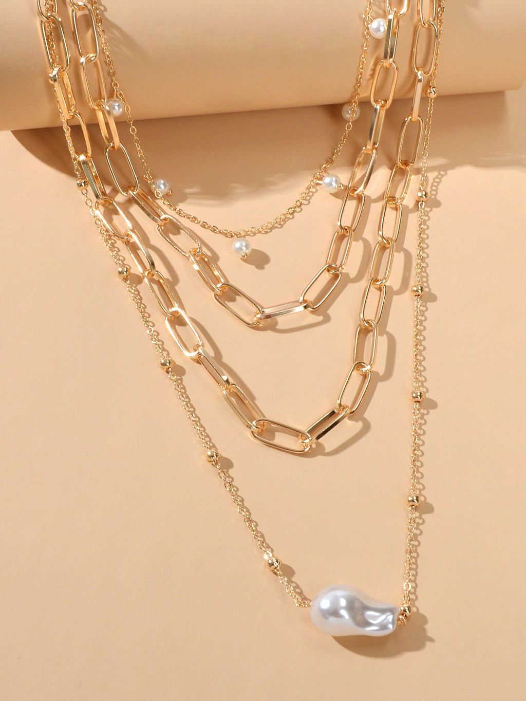 Statement Pearl Charm Multi-layer Gold Chunky Collar Necklace Party Decoration-3