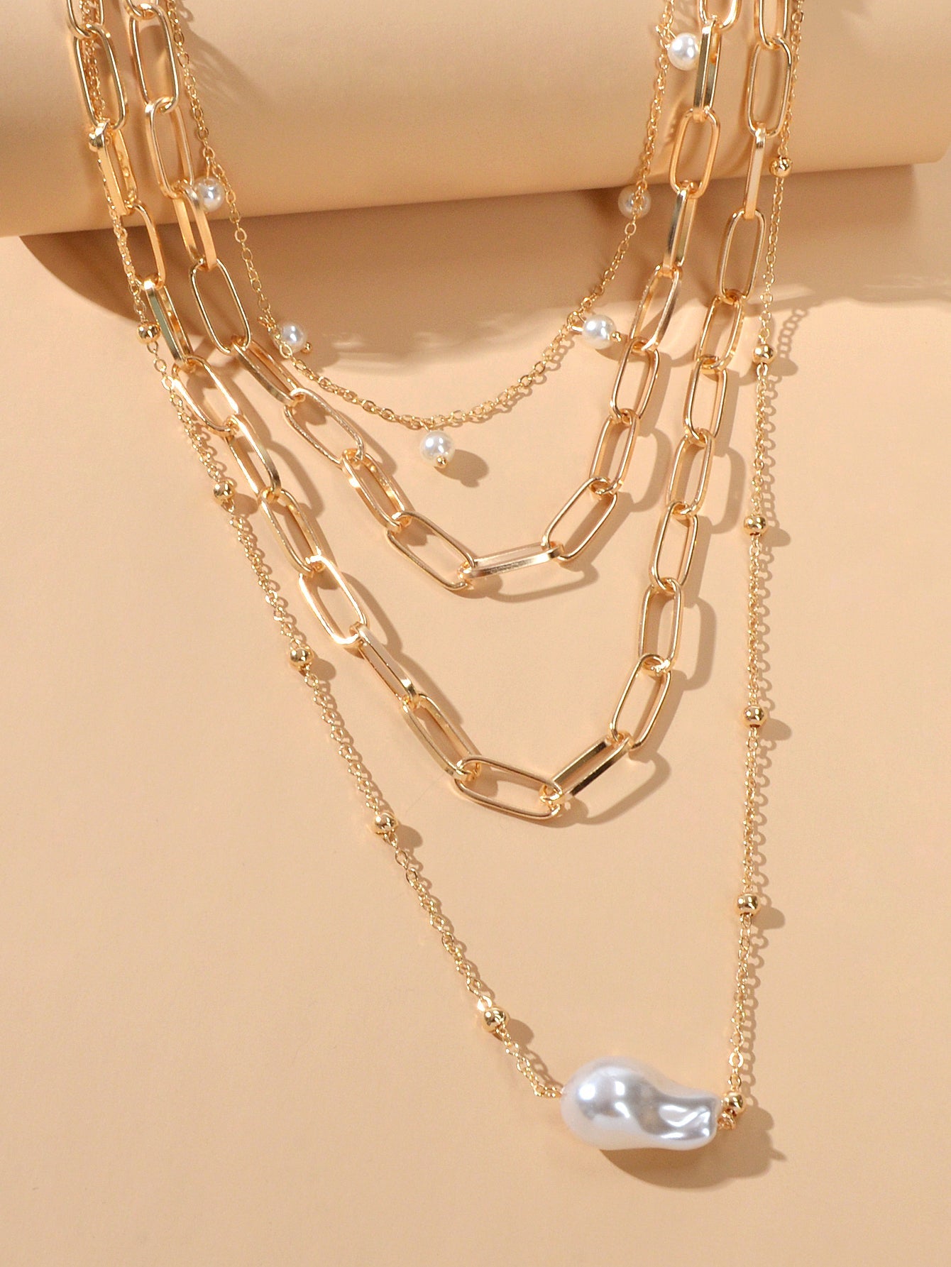 Statement Pearl Charm Multi-layer Gold Chunky Collar Necklace Party Decoration-3