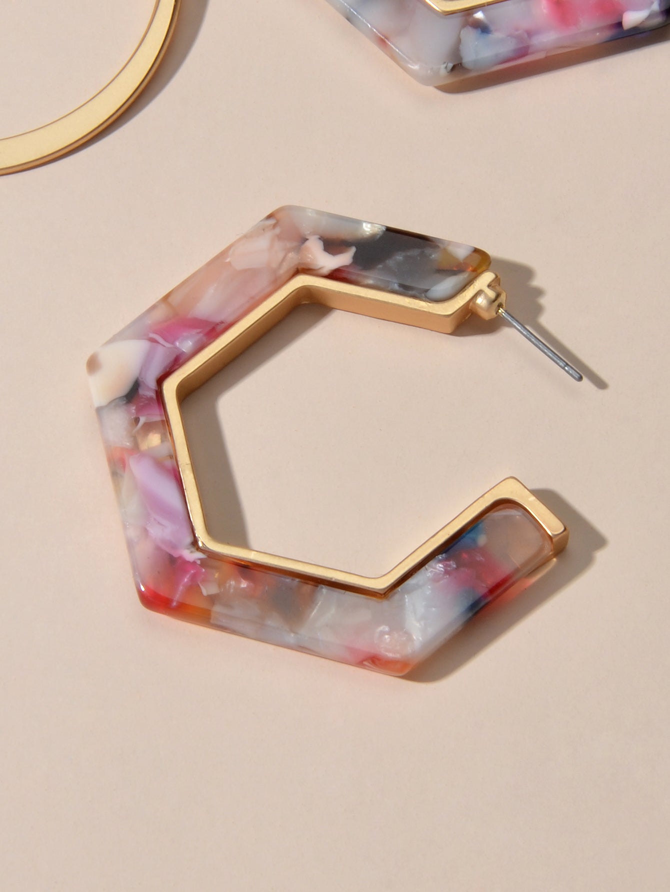 Boho Chic 2 pairs Multicolor Acrylic Square Circle Party Hoop Earrings set Gift-3