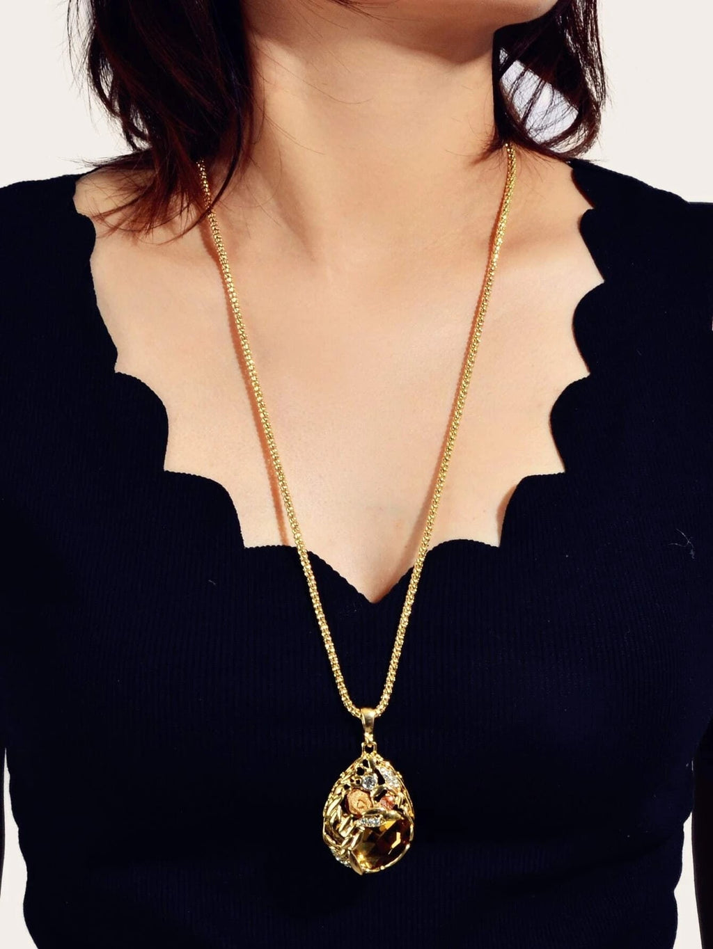 Luxurious Jewellery Rhinestone Champagne Blue Crystal Flower Water Drop Necklace-3