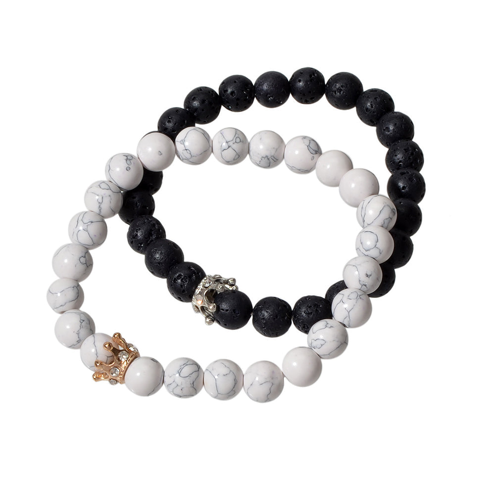 2pcs Crown Marble Lava Stone Beads Boho Ethnic Bracelet set Chunky Jewelry Gift-4