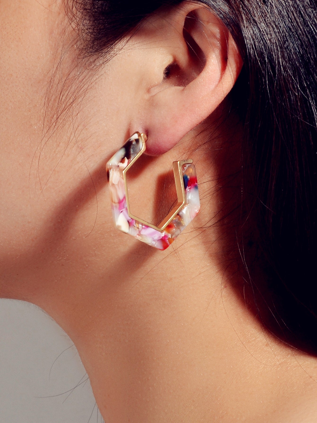 Boho Chic 2 pairs Multicolor Acrylic Square Circle Party Hoop Earrings set Gift-4