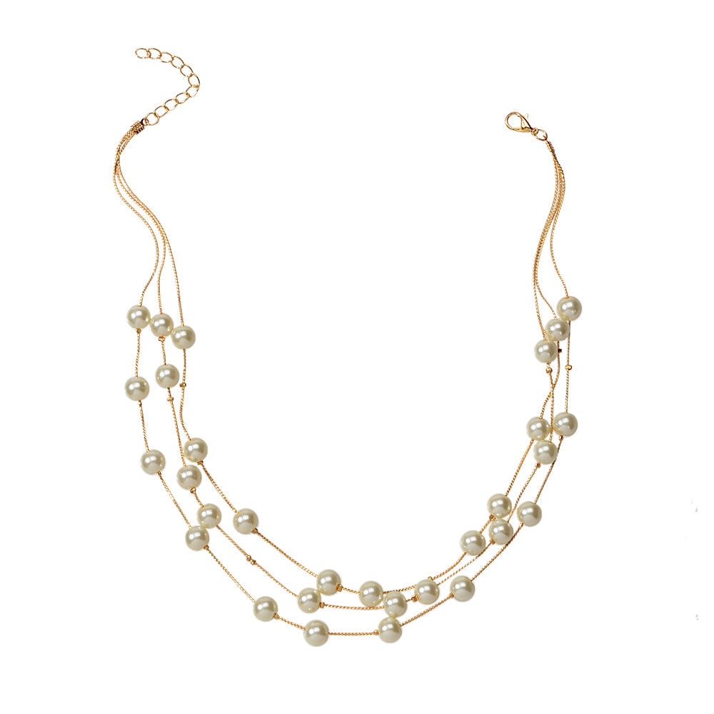 Jewellery set Pearl Decor Gold Multi-layer Chain Necklace Bracelet Drop Earrings-2