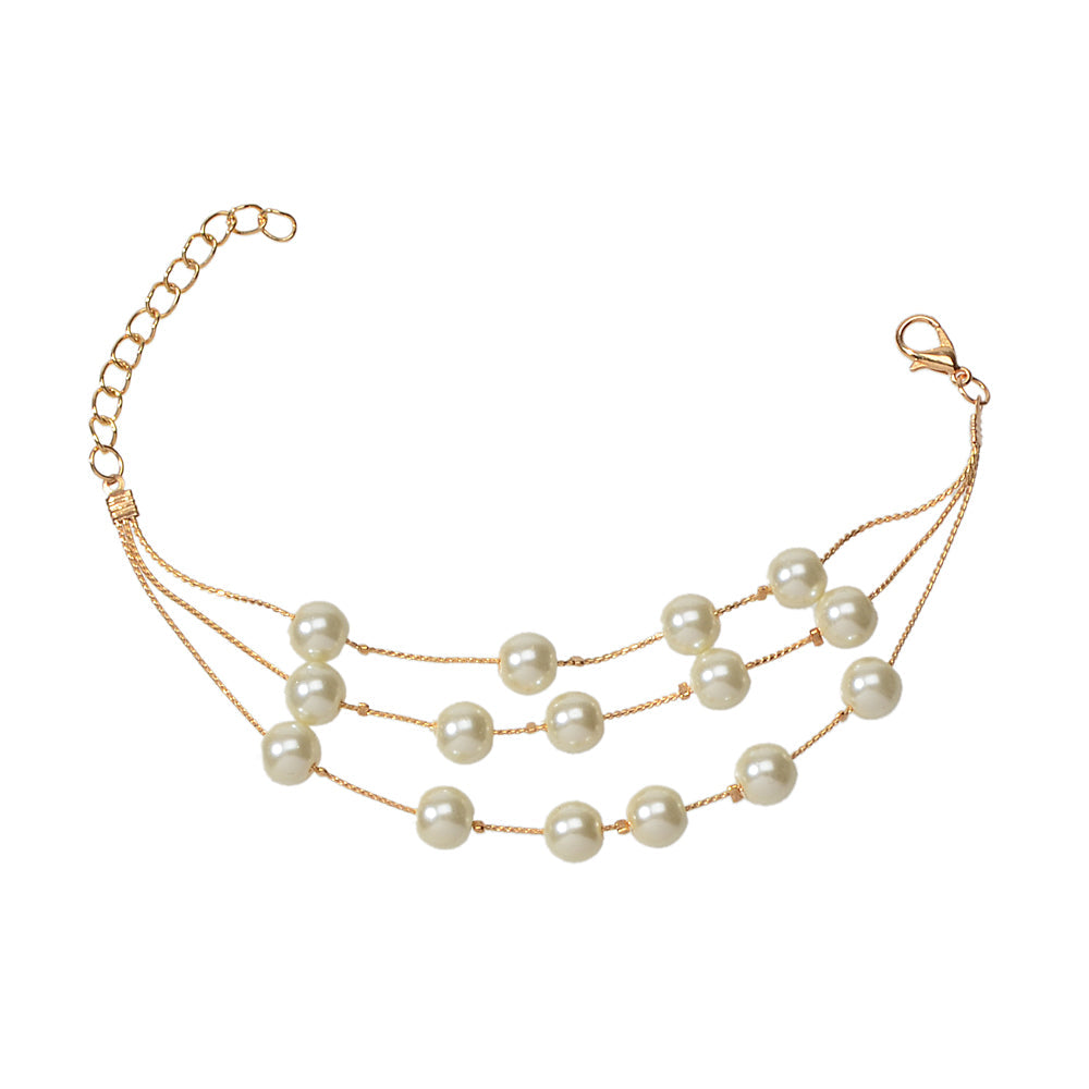 Jewellery set Pearl Decor Gold Multi-layer Chain Necklace Bracelet Drop Earrings-3
