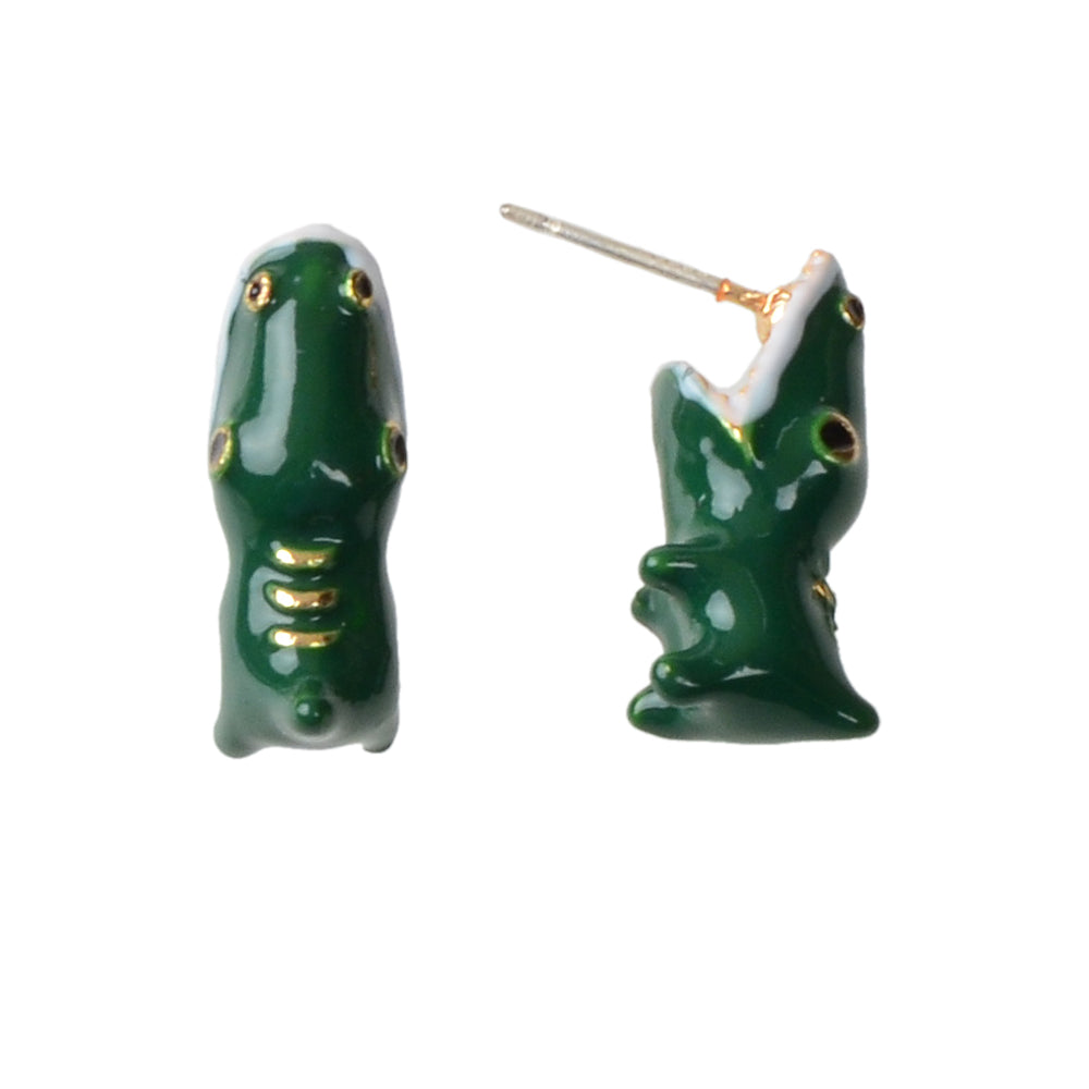 Punk Rock Jewelry Green Enamel Crocodile Head Statement Stud Earrings Teens Gift-3