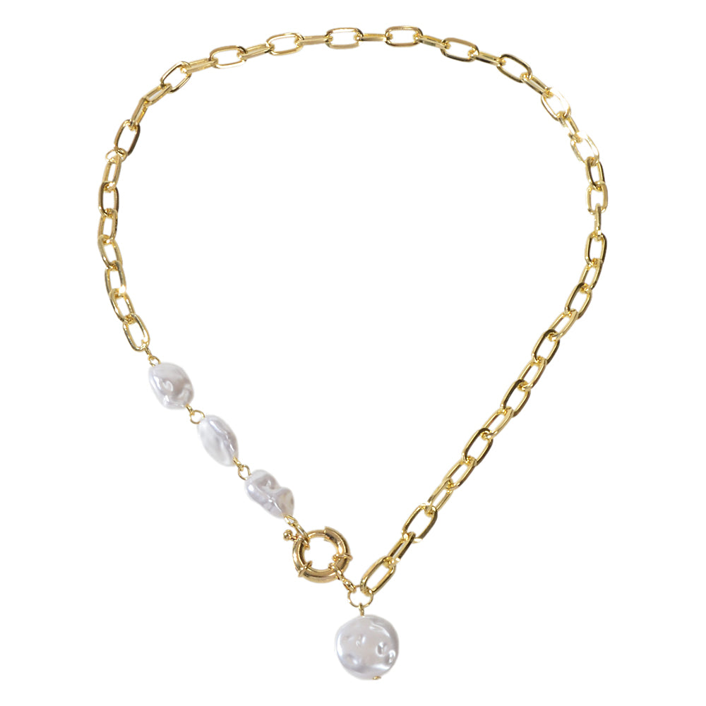 Statement Thick Pearl Decor Gold Chain Collar Necklace Women Party Decoration-4