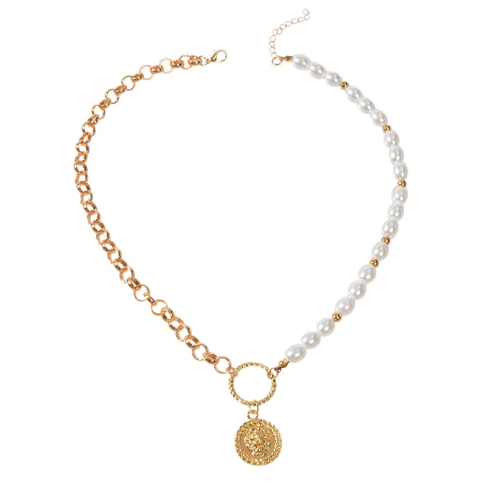 Gold Chain with Pearl Lion Head Round Pendant Necklace Chunky Gothic Jewellery-3