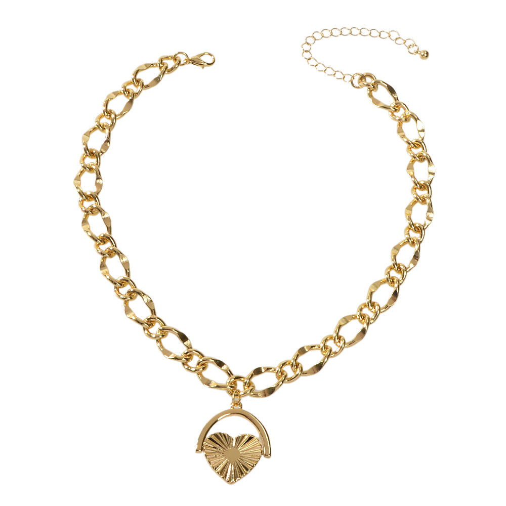 Female Accessories Thick Gold Chain Heart Statement Necklace Designer Jewellery-4