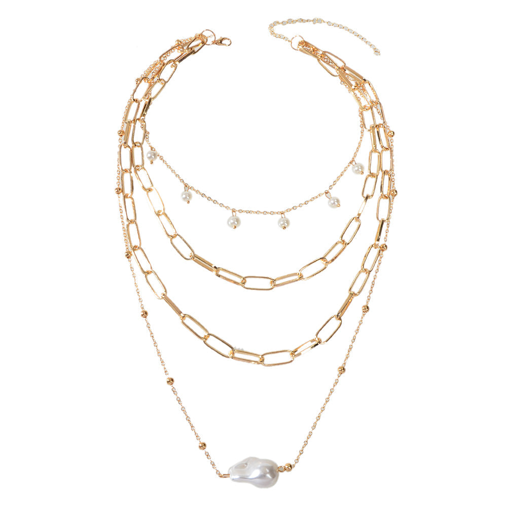 Statement Pearl Charm Multi-layer Gold Chunky Collar Necklace Party Decoration-4