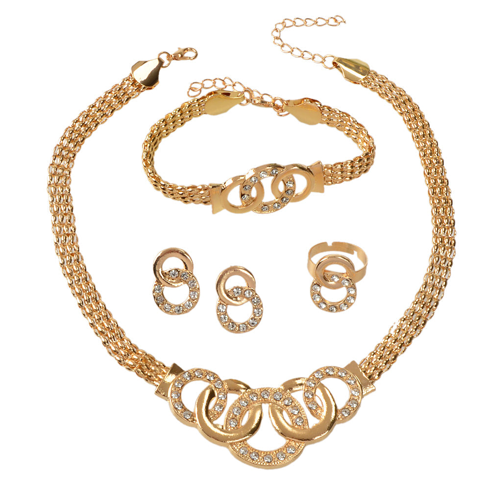Jewellery set Rhinestone Gold Chain Statement Necklace Bracelet Earrings Ring-4